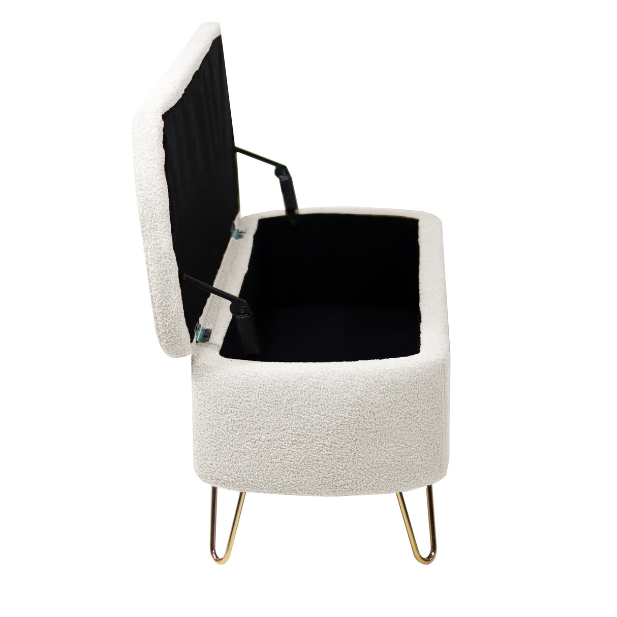 Ivory White Storage Ottoman Bench for End of Bed Gold Legs - V.I.P Digital Presence