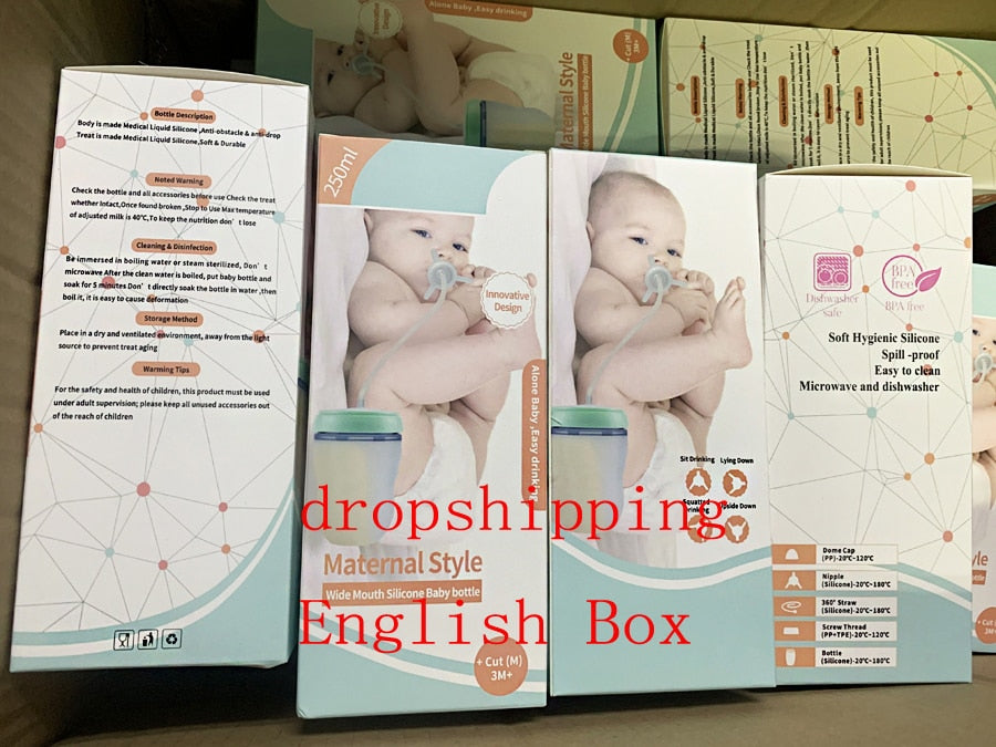 250ml Baby Bottle Kids Cup Silicone Sippy Children Training Cute Baby Drinking Water Straw Feeding Bottle Hands-free bottle - V.I.P Digital Presence
