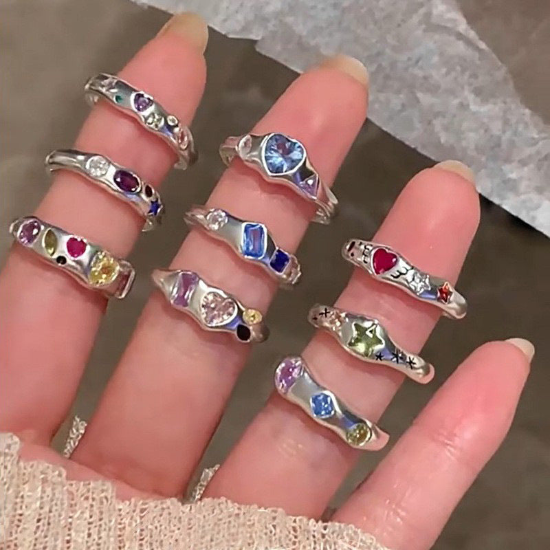 Dopamine love colored zircon diamond ring female niche index finger high-end fashion personality open ring - V.I.P Digital Presence