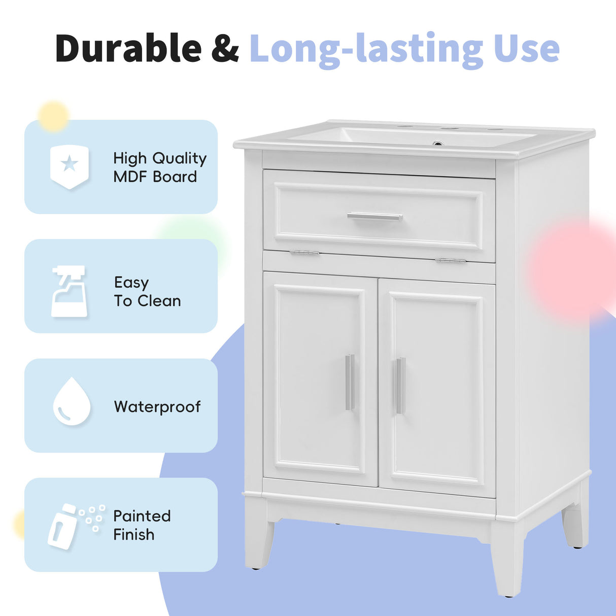 24" Bathroom Vanity with Sink, Bathroom Vanity Cabinet with One Flip Drawer and Doors, Solid Wood and MDF, White - V.I.P Digital Presence