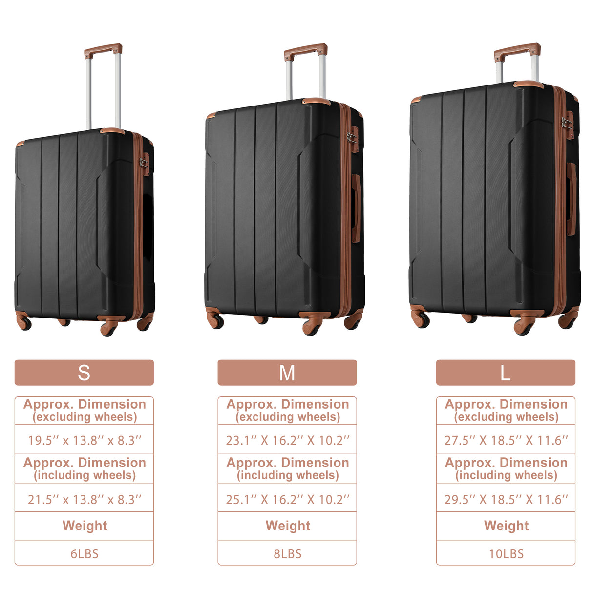 Hardshell Luggage Spinner Suitcase with TSA Lock Lightweight Expandable 24'' (Single Luggage) Black Brown + ABS + 24 Inch