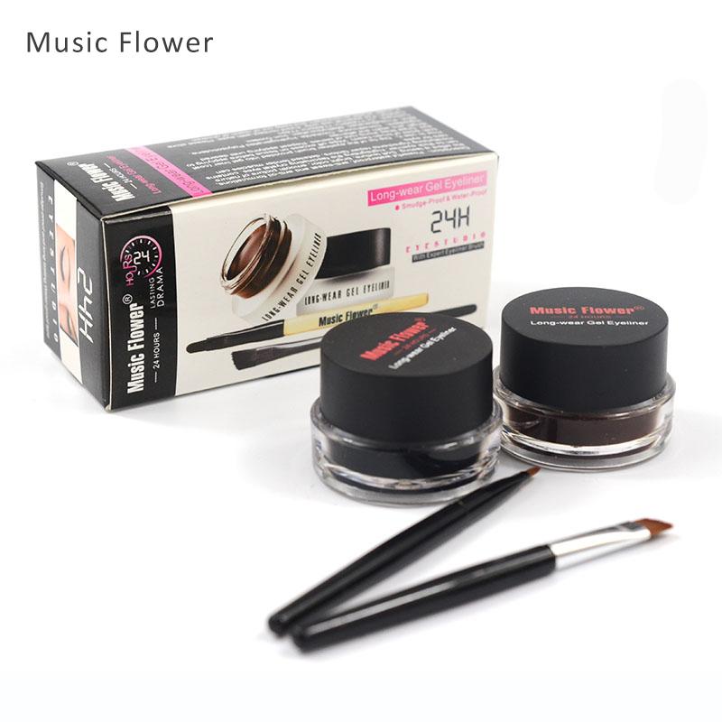 Music Flower 2 in 1 Coffee + Black Gel Eyeliner Make Up Waterproof Eye Liner Cosmetics Set Eyeliner Pens Makeup Brushes Set - V.I.P Digital Presence