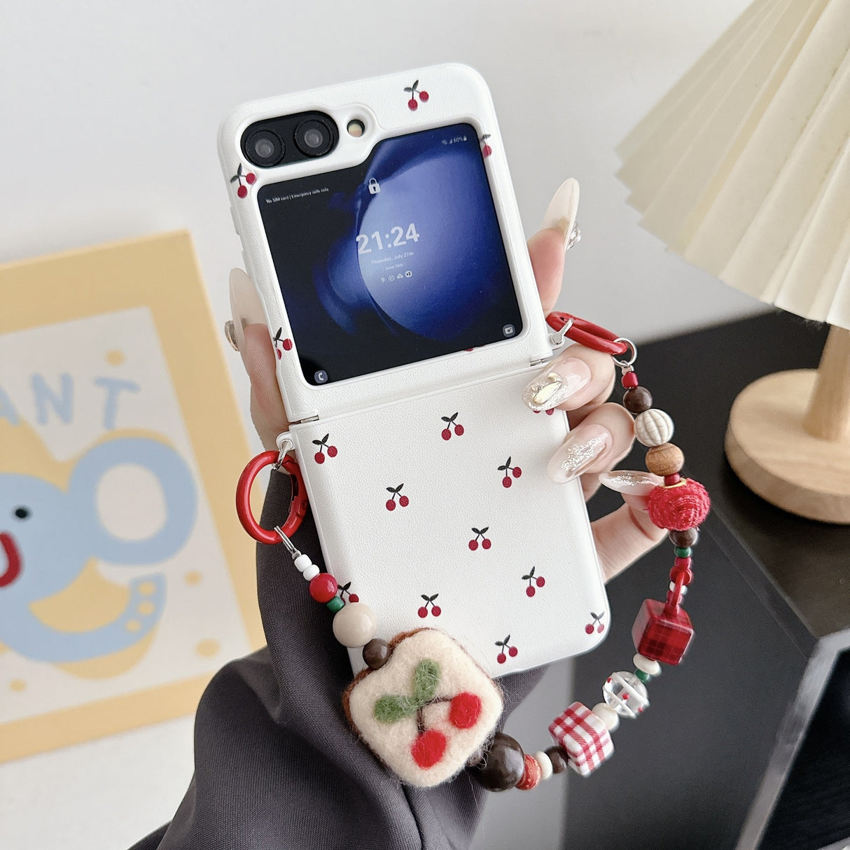 White Background Korean Style Cherry Phone Case for Samsung Z Flip 7/5/6/4 Foldable Protective Shell Compatible with Oppo and Huawei - V.I.P Digital Presence