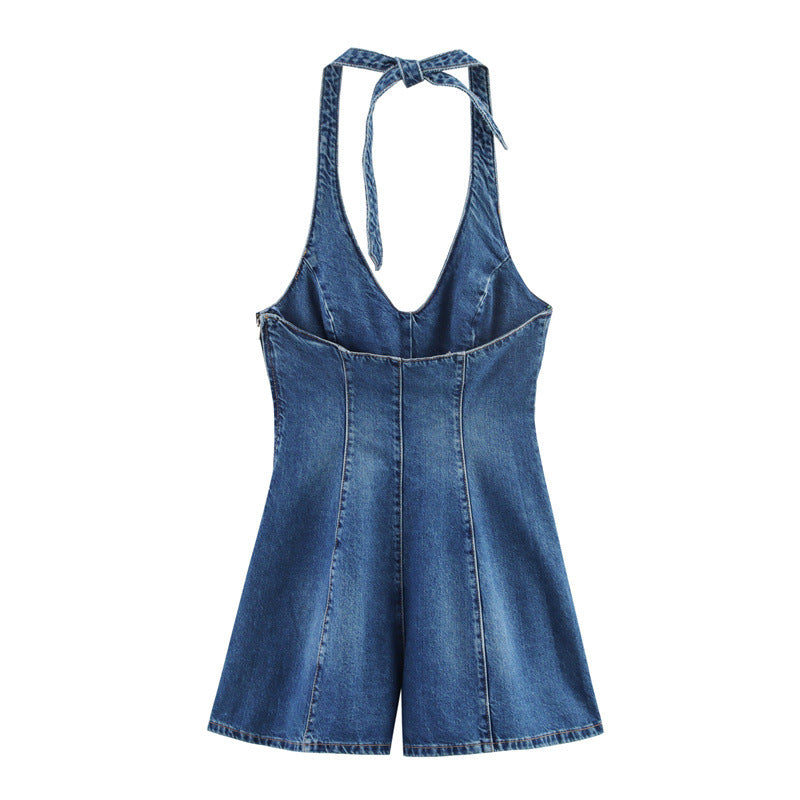 Fashionable and Sexy Halter Denim Jumpsuit for Women Style - V.I.P Digital Presence