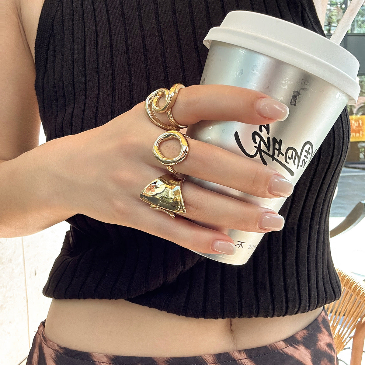 Ins style O-shaped smooth ring set with irregular metallic rings, versatile new style - V.I.P Digital Presence