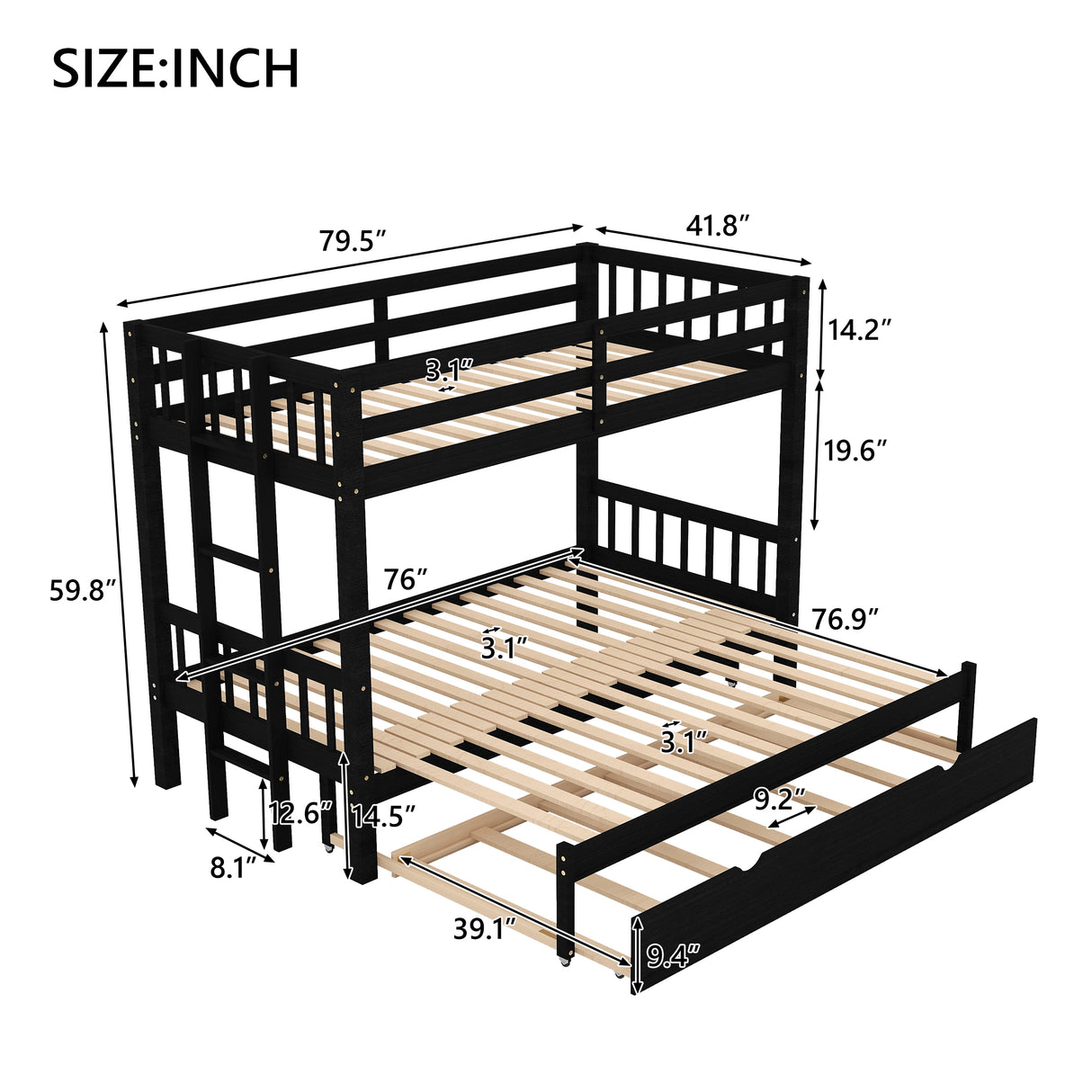 Twin over Pull-out Bunk Bed with Trundle Espresso