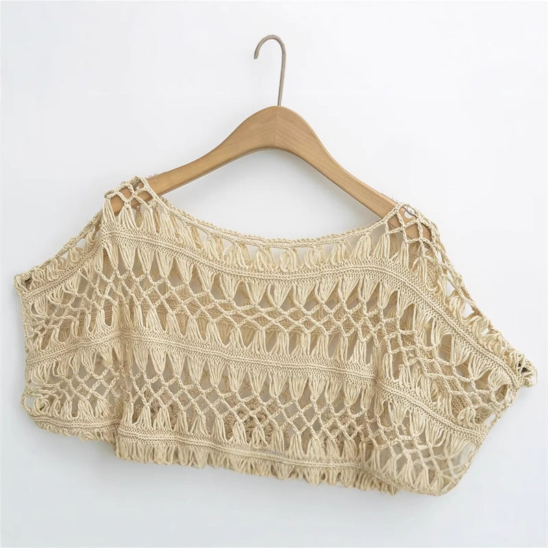 Fashionable and Sexy Style Women's Round Neck Crochet Top with Loose Fit - V.I.P Digital Presence
