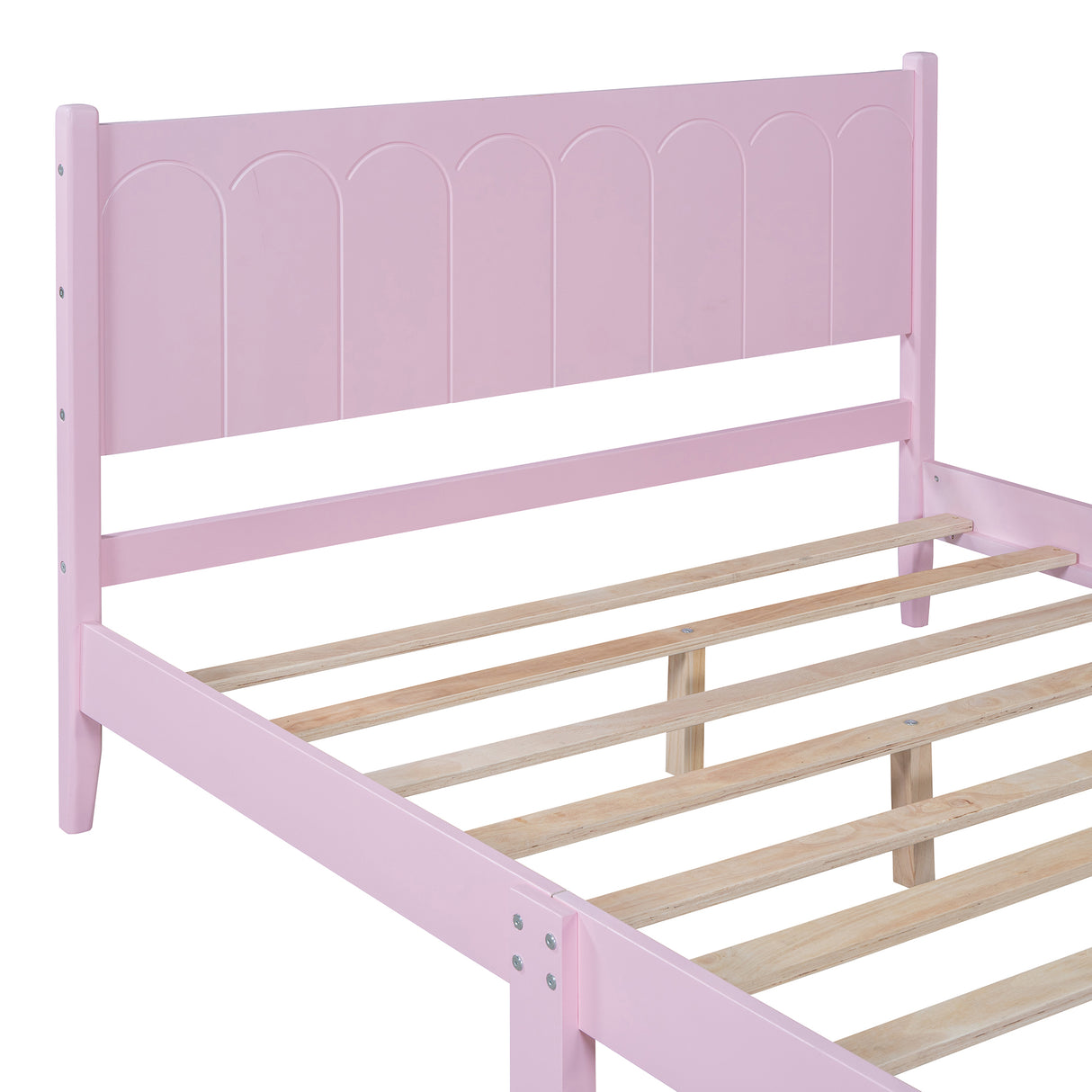 Full Size Wood Platform Bed Frame, Retro Style Bed with Rectangular Headboard,No Need Box Spring,Pink - V.I.P Digital Presence