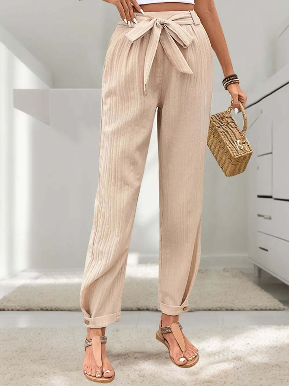 Tied High Waist Pants - V.I.P Digital Presence