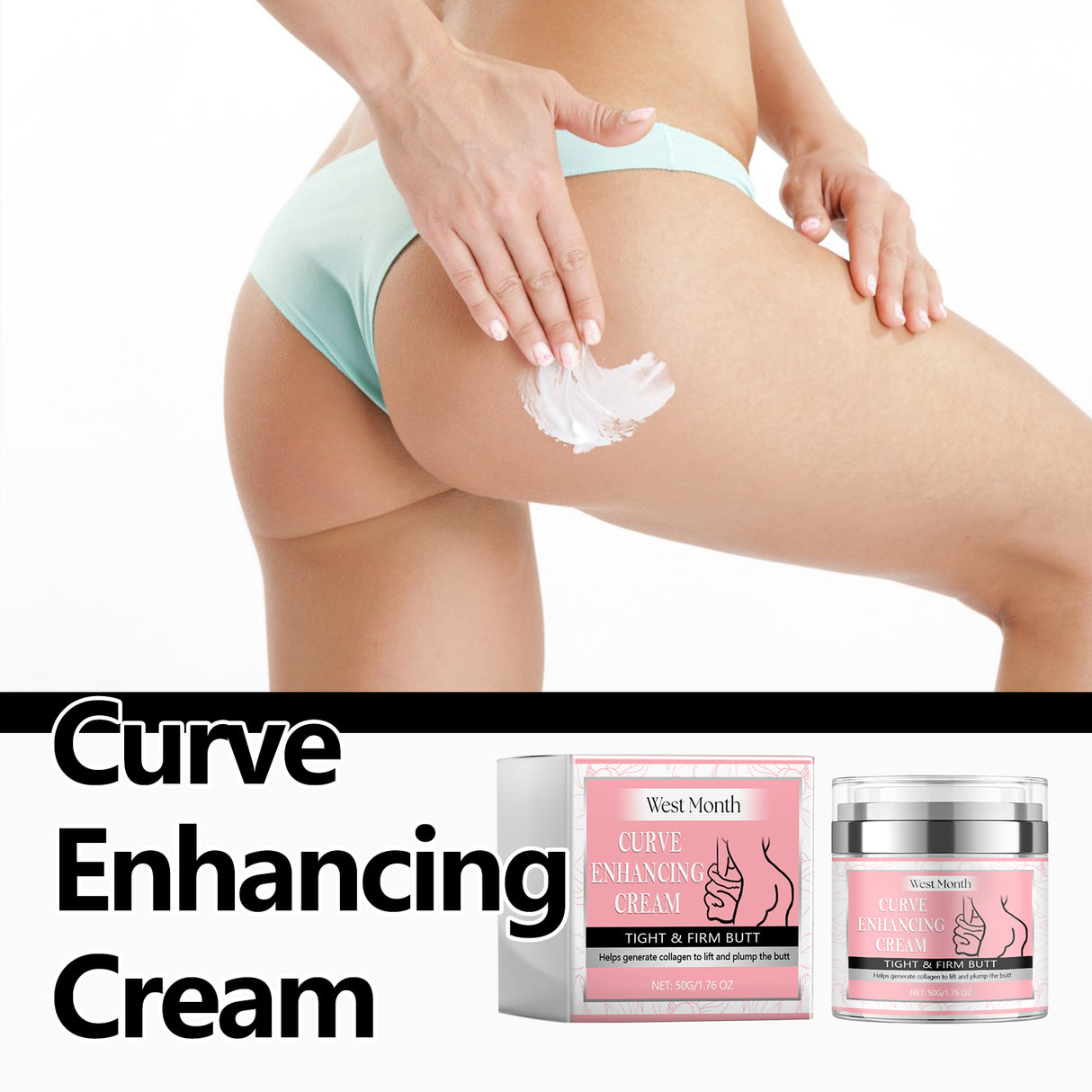 Crema realzadora de curvas, que esculpe las caderas y reafirma las curvas del cuerpo.