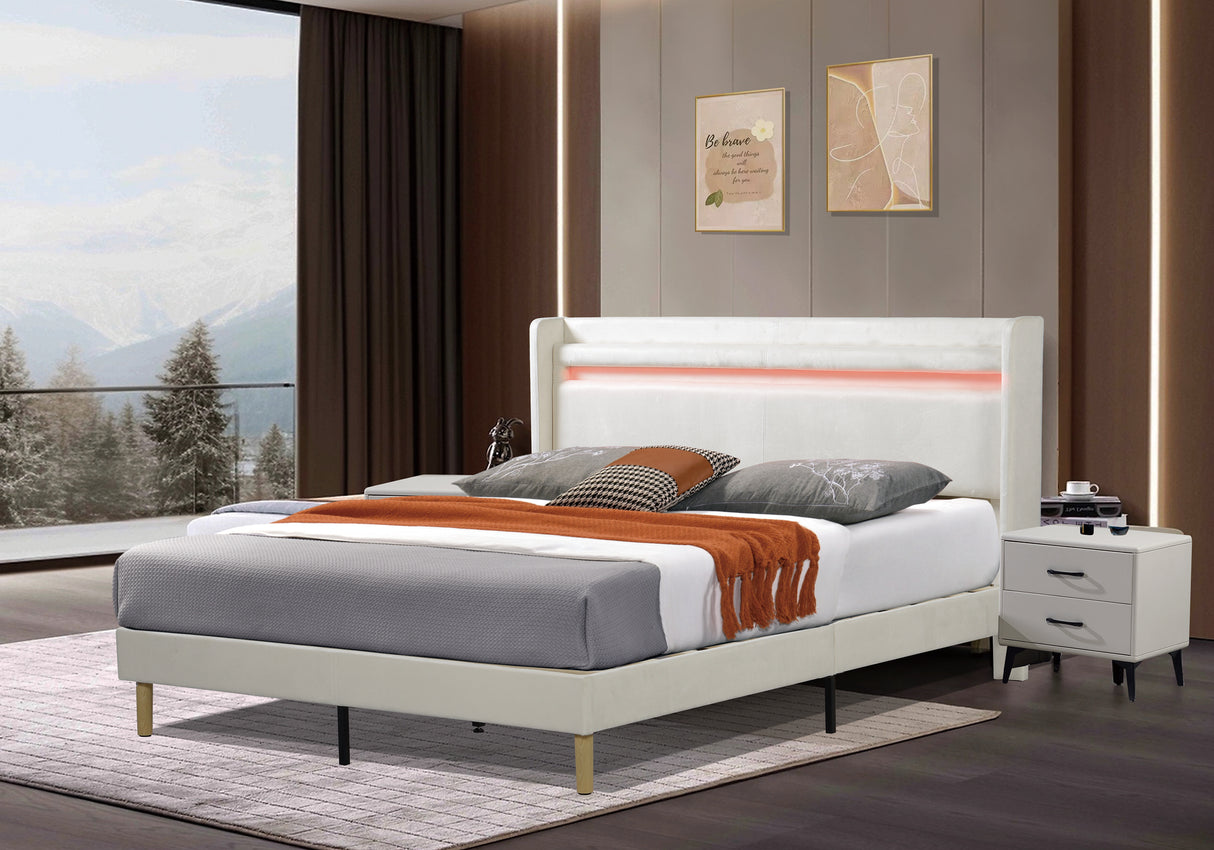 LED light with remote control and color changing at the head of the bed. The bed is firm and stable and easy to assemble - V.I.P Digital Presence