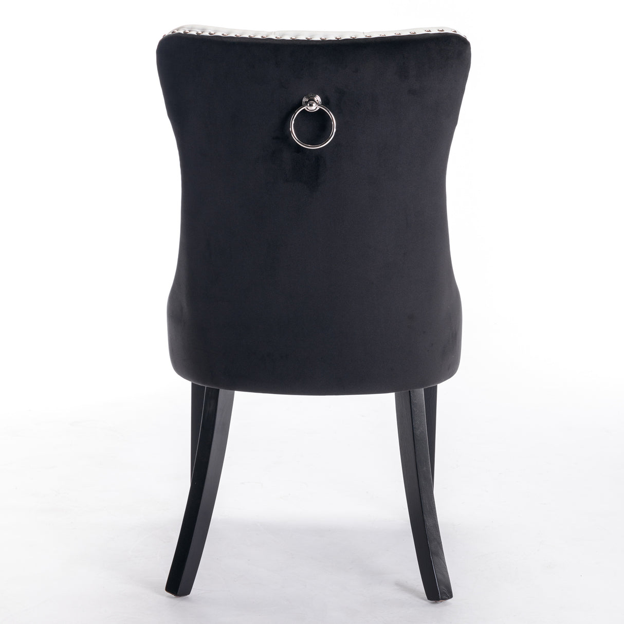 Tufted solid wood PU and velvet cushioned dining chairs with wooden leg nail head decoration 2-piece set in white and black