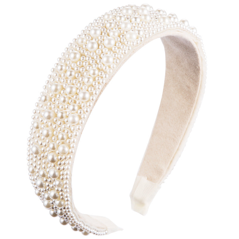 Trend Light Luxury Pearl Headband Hair Accessories Bride Retro Headwear Hand-Sewn Sponge Wide-Brimmed Headband - V.I.P Digital Presence
