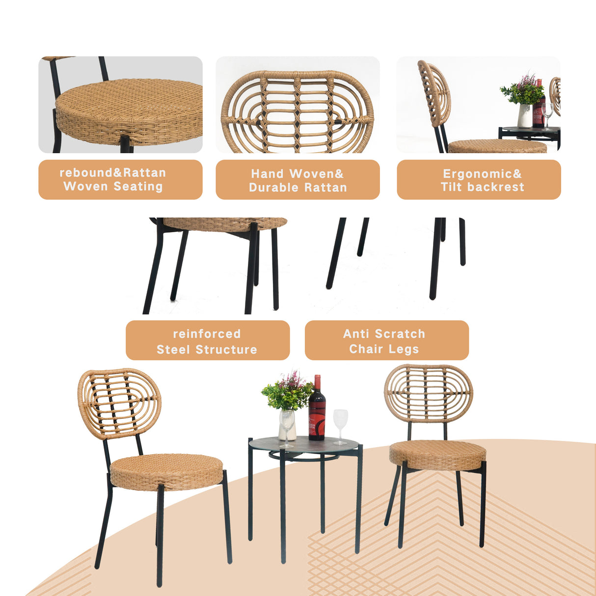 3 Pieces Of Luxury Outdoor Wicker Furniture - Patio Bistro Style Table And Chair Combination - V.I.P Digital Presence