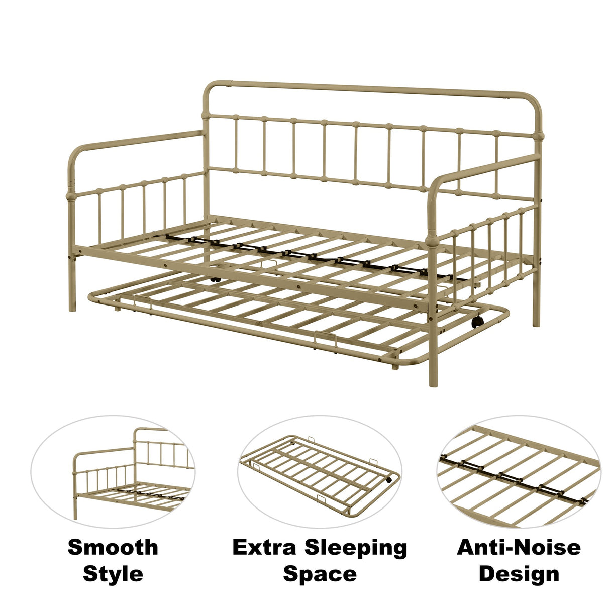 Metal Frame Daybed with trundle(Bronze)