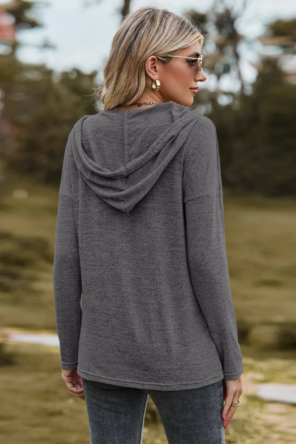 Drawstring Dropped Shoulder Hooded T-Shirt - V.I.P Digital Presence