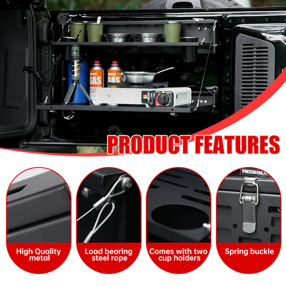 Tailgate Table & MOLLE Panel For Ford Bronco(2021-2024) - 2-Tier Camping Rack - V.I.P Digital Presence