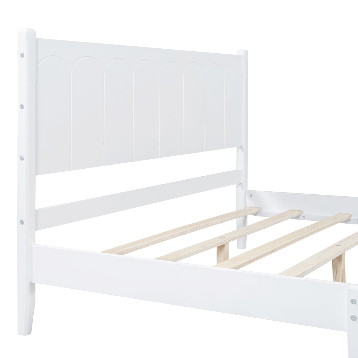 Queen Size Wood Platform Bed Frame, Retro Style Bed with Rectangular Headboard,No Need Box Spring,White - V.I.P Digital Presence