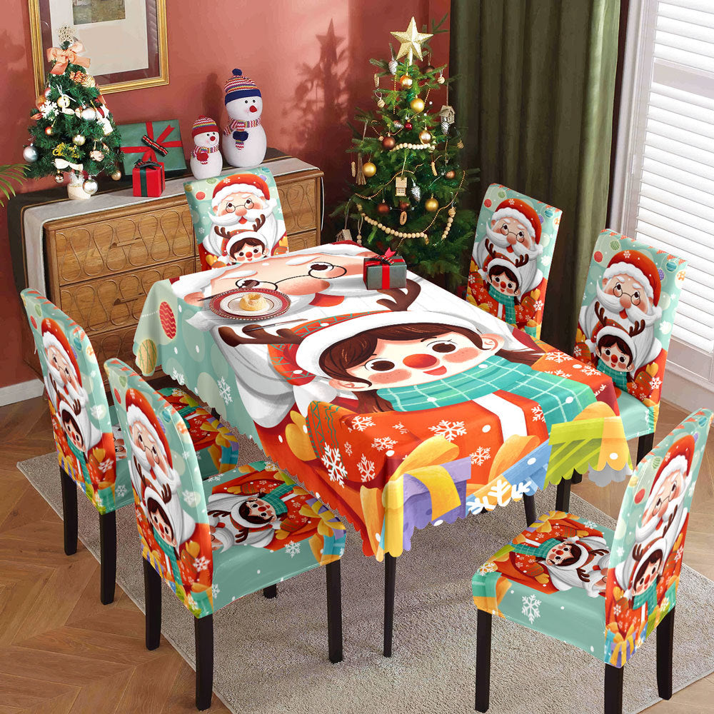 Christmas printed tablecloth, chair cover, waterproof, oil resistant, festive decoration, dining table cloth, chair cover, universal household use - V.I.P Digital Presence