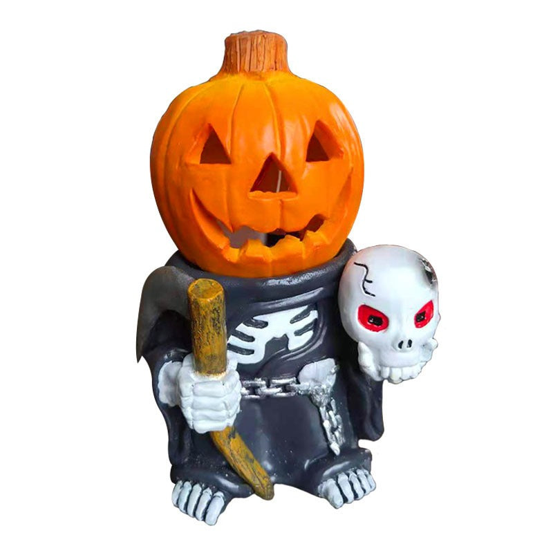 Halloween gift pumpkin knight garden ornaments decorative luminous small pumpkin head resin ornaments - V.I.P Digital Presence