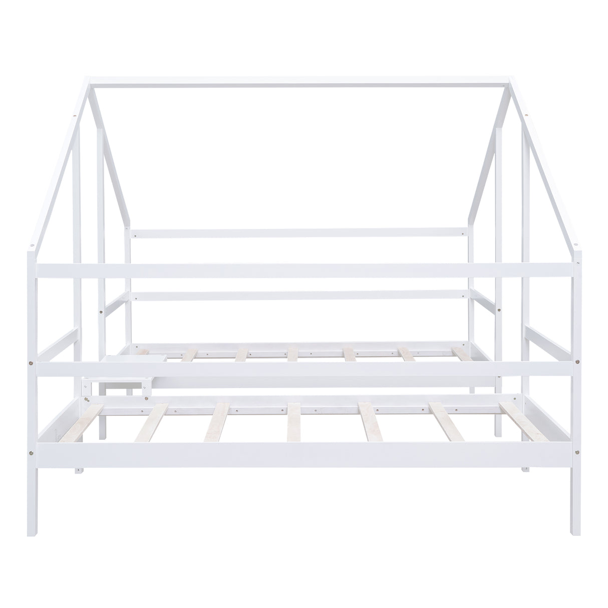 Double Twin Size Triangular House Beds with Built-in Table White