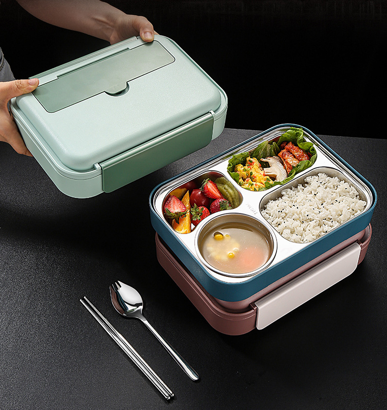 Classic simple 304 stainless steel double-sided buckle lunch box bento box with soup bowl - V.I.P Digital Presence
