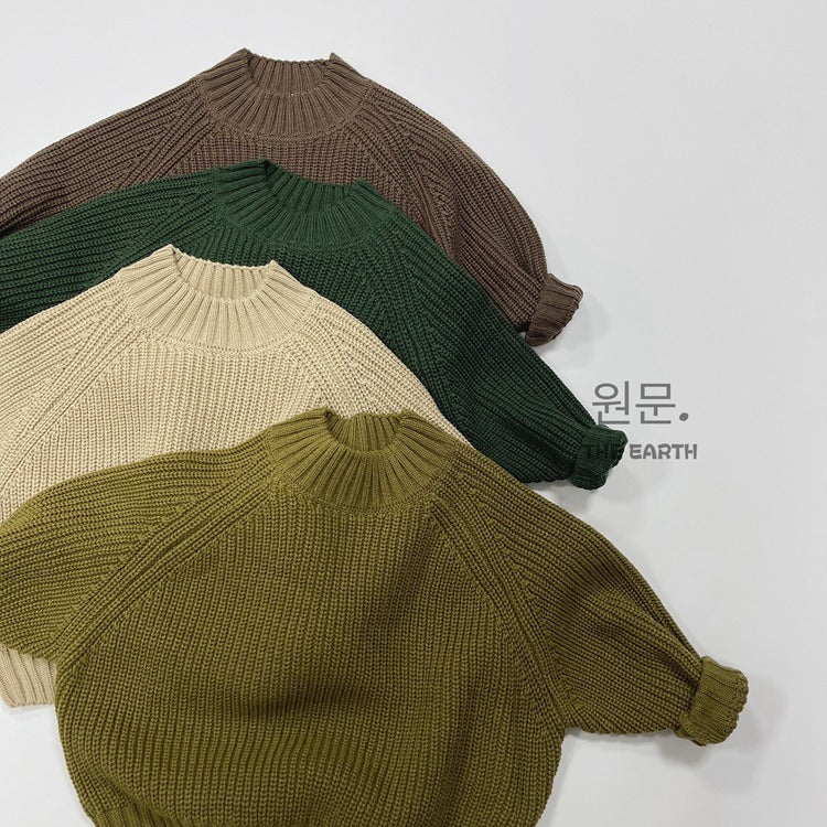 New Children Vintage Knitted Sweater Baby Girl Solid Casual Knitwear Boys Loose Versatile Pullover Kids Thicken Warm Tops - V.I.P Digital Presence