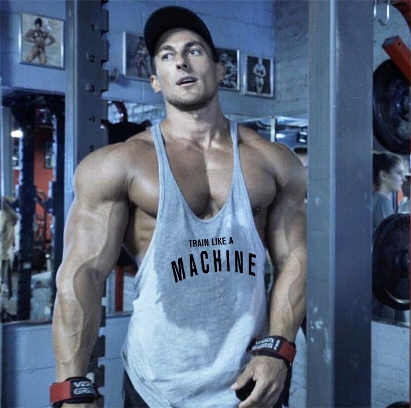 Bodybuilding and fitness vest printed with fine straps deep digging weightlifting pure cotton vest training suit - V.I.P Digital Presence