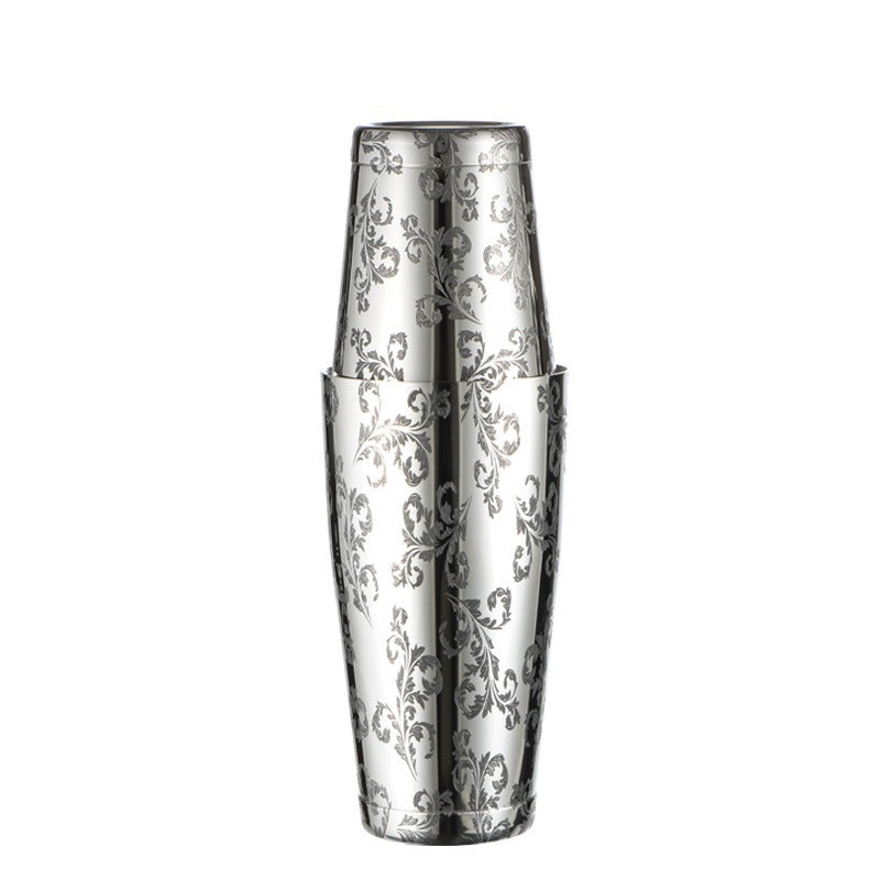 304 stainless steel etched pattern bright light Boston bartender bar two section bartender - V.I.P Digital Presence