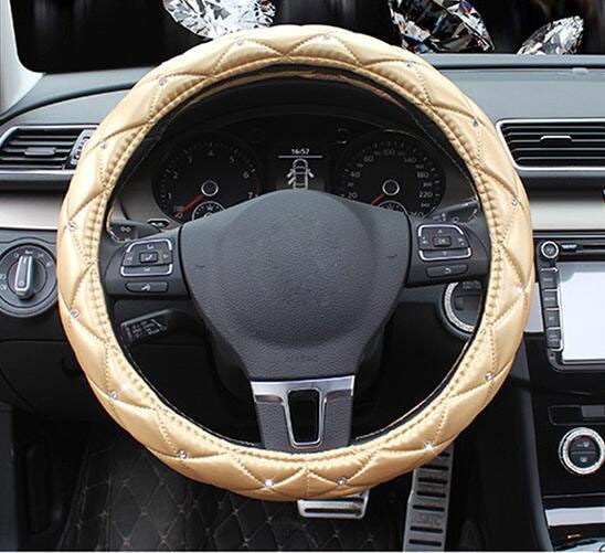 Leather Steering Wheel Covers Crystal Studded Rhinestone Car Steering-Wheel Cover Cases Pink Car Interior Accessories For Girls - V.I.P Digital Presence