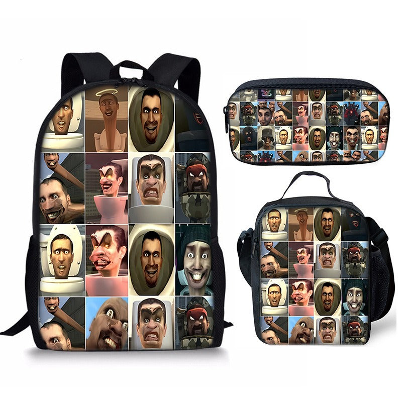 New 3PC-SET Skibidi Toilet Man Backpack Custom Game Peripheral Schoolbags For Primary Secondary School Teenage - V.I.P Digital Presence
