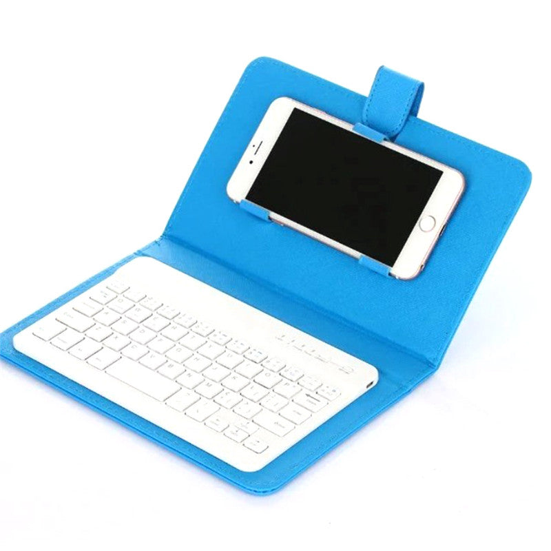 Funda de teclado inalámbrico portátil de cuero sintético para iPhone, teléfono móvil protector con teclado Bluetooth para iPhone y teléfono Android.