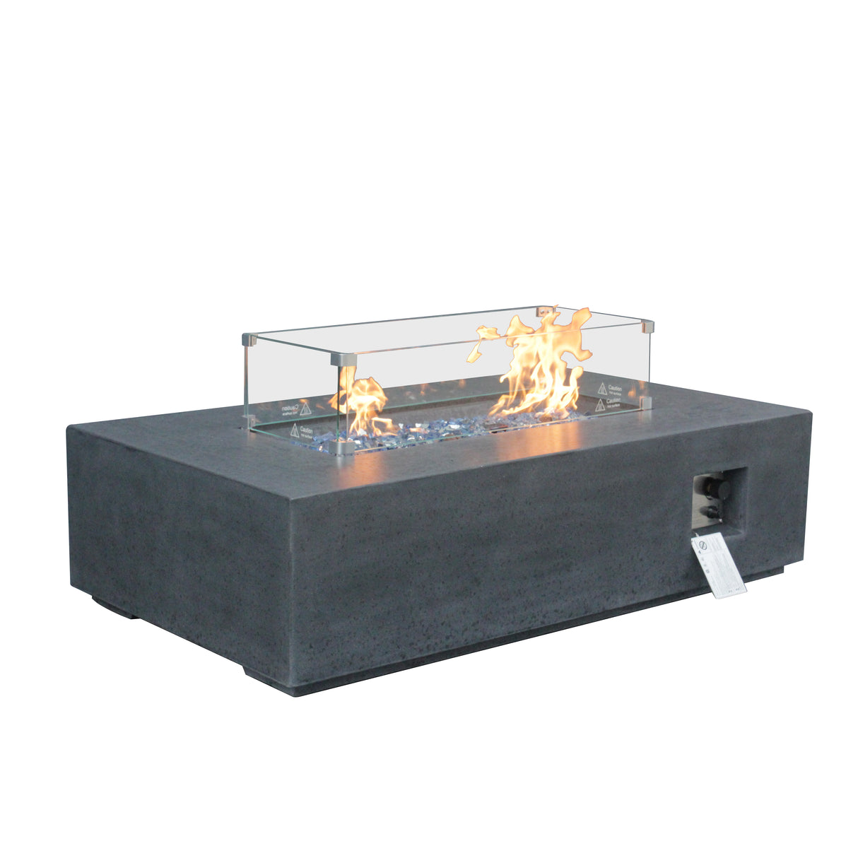 52 Inch Outdoor Concrete Propane gas rectangle Fire Pit table in Dark Gray color - V.I.P Digital Presence