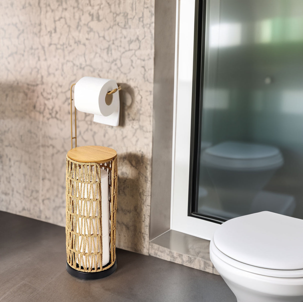 Freestanding Toilet Paper Holder with Storage 3 Rolls of Tissue Holder for Bathroom Handmade Woven Toilet Paper Roll Stand - V.I.P Digital Presence