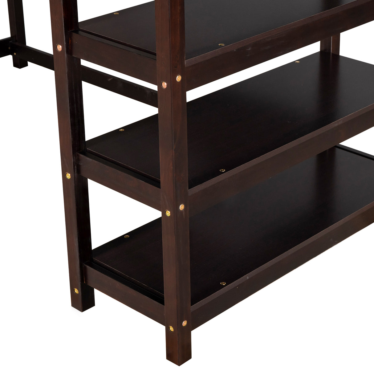 Twin Size Loft Bed with Storage Shelves and Under-bed Desk Espresso
