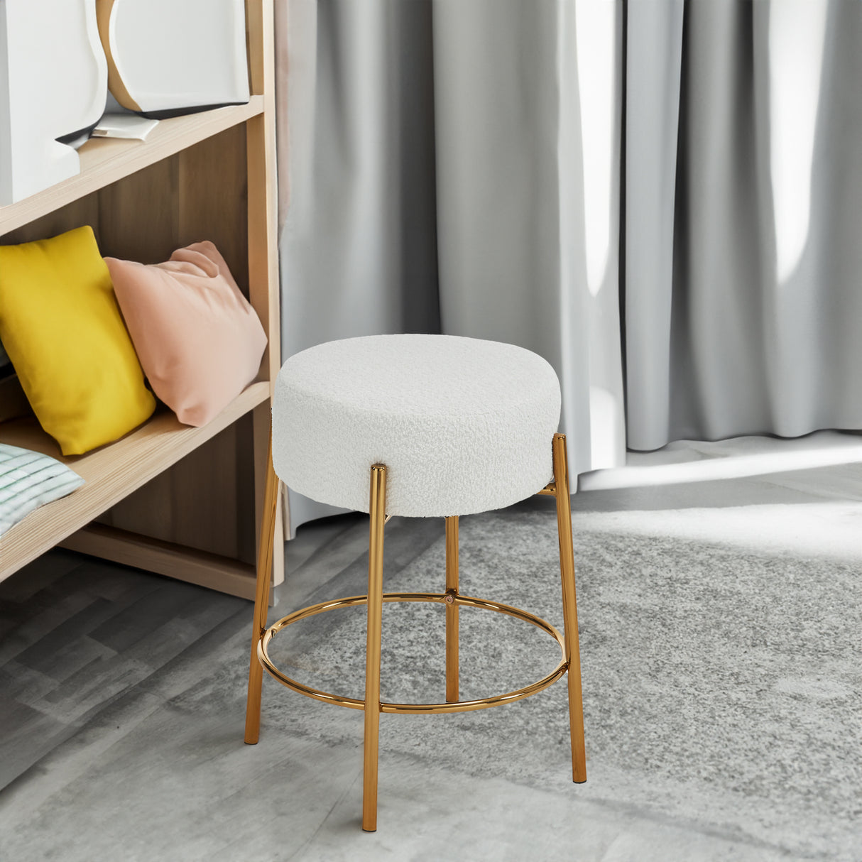 24 inch high circular bar stool, set of two - modern cushioned dining stool - including sturdy hardware support legs - V.I.P Digital Presence