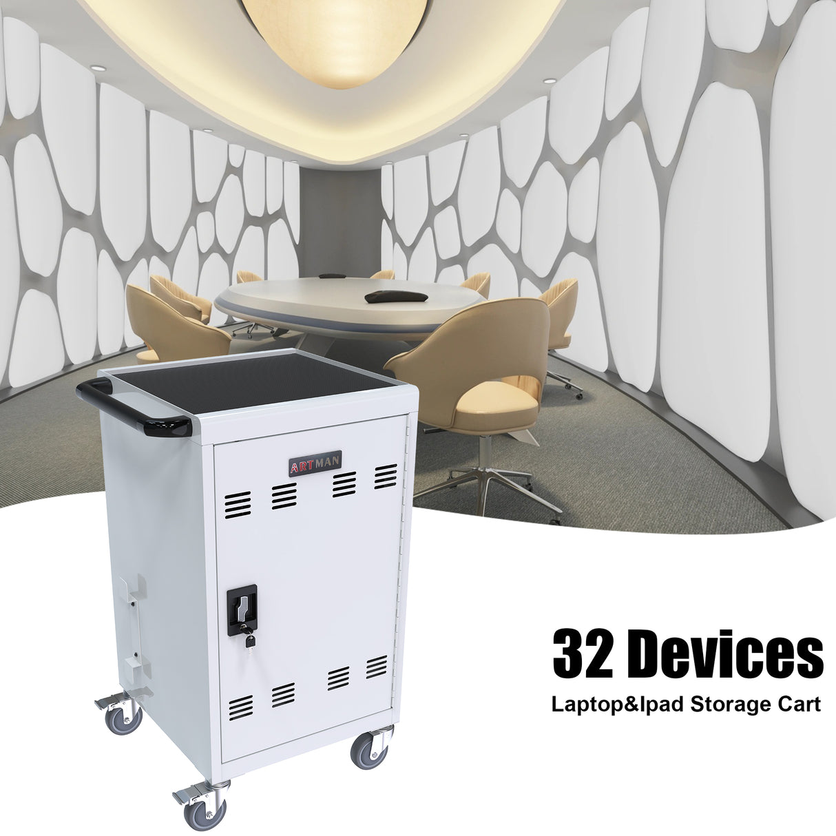 Mobile Charging Cart and Cabinet for Tablets Laptops 32-Device(White) - V.I.P Digital Presence