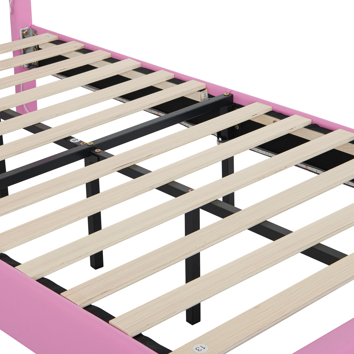 Twin Size Upholstered Bed Frame with LED Lights, Modern Upholstered Princess Bed with Crown Headboard, Pink+White - V.I.P Digital Presence