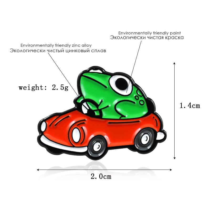 Frog Driver Enamel Pin Small Red Car Brooch Backpack Clothes Lapel Funny Animal Frog Jewelry Gift for Friends Children - V.I.P Digital Presence