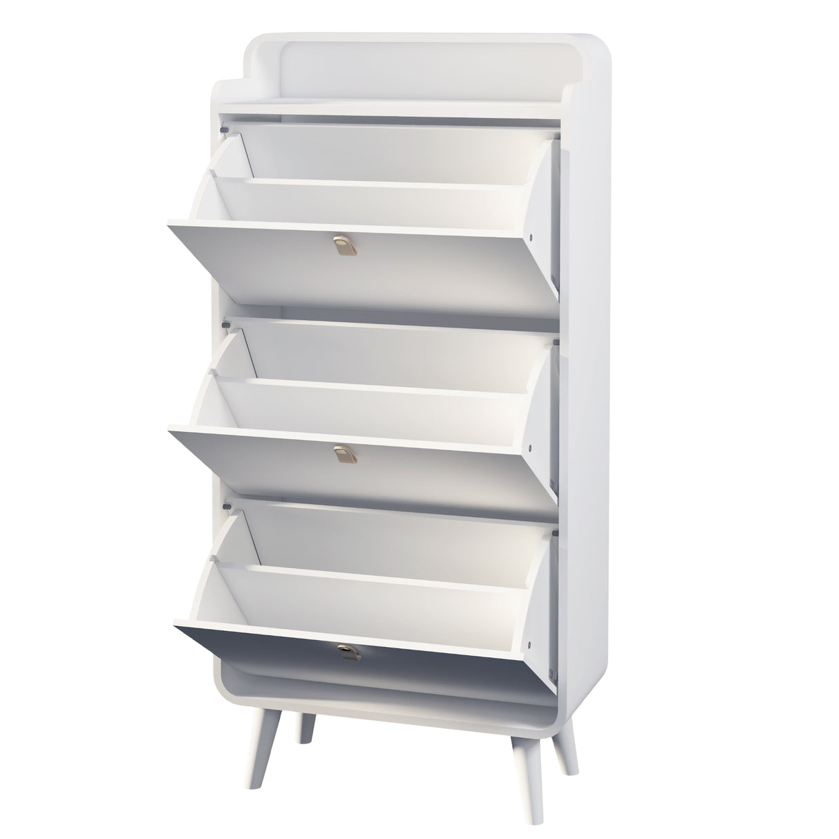 Modern Arc Design Shoe Cabinet With 3 Drawers,Shoe Storage Cabinet for Entryway,Outdoor,White Finish - V.I.P Digital Presence