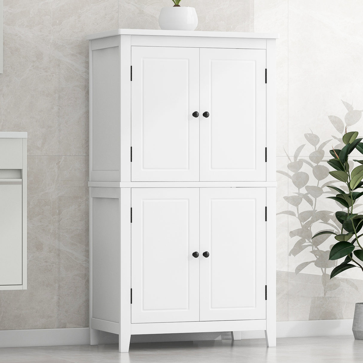 Bathroom floor storage cabinet, bathroom storage unit, 4-door independent cabinet, adjustable shelf, adaptive shelf, white - V.I.P Digital Presence