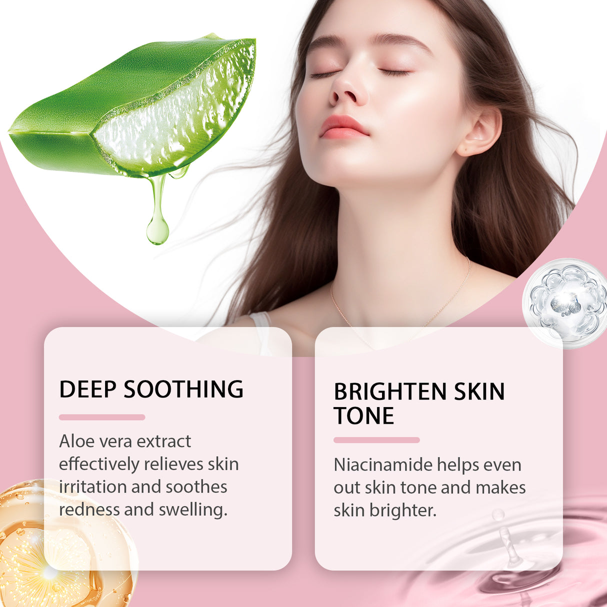 Esencia calmante de aloe vera, hidratante y humectante suave para la piel del rostro.