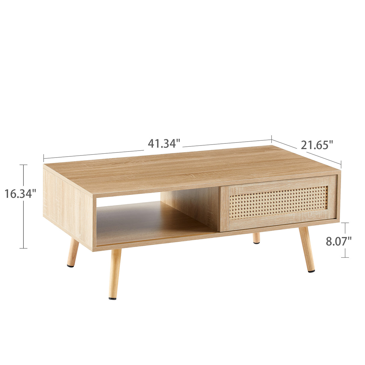 41.34" Rattan Coffee table sliding door for storage solid wood legs Modern table for living room natural - V.I.P Digital Presence