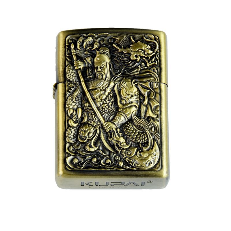 Kerosene lighter windproof retro style grinding wheel personalized bronze relief fuel dispenser - V.I.P Digital Presence