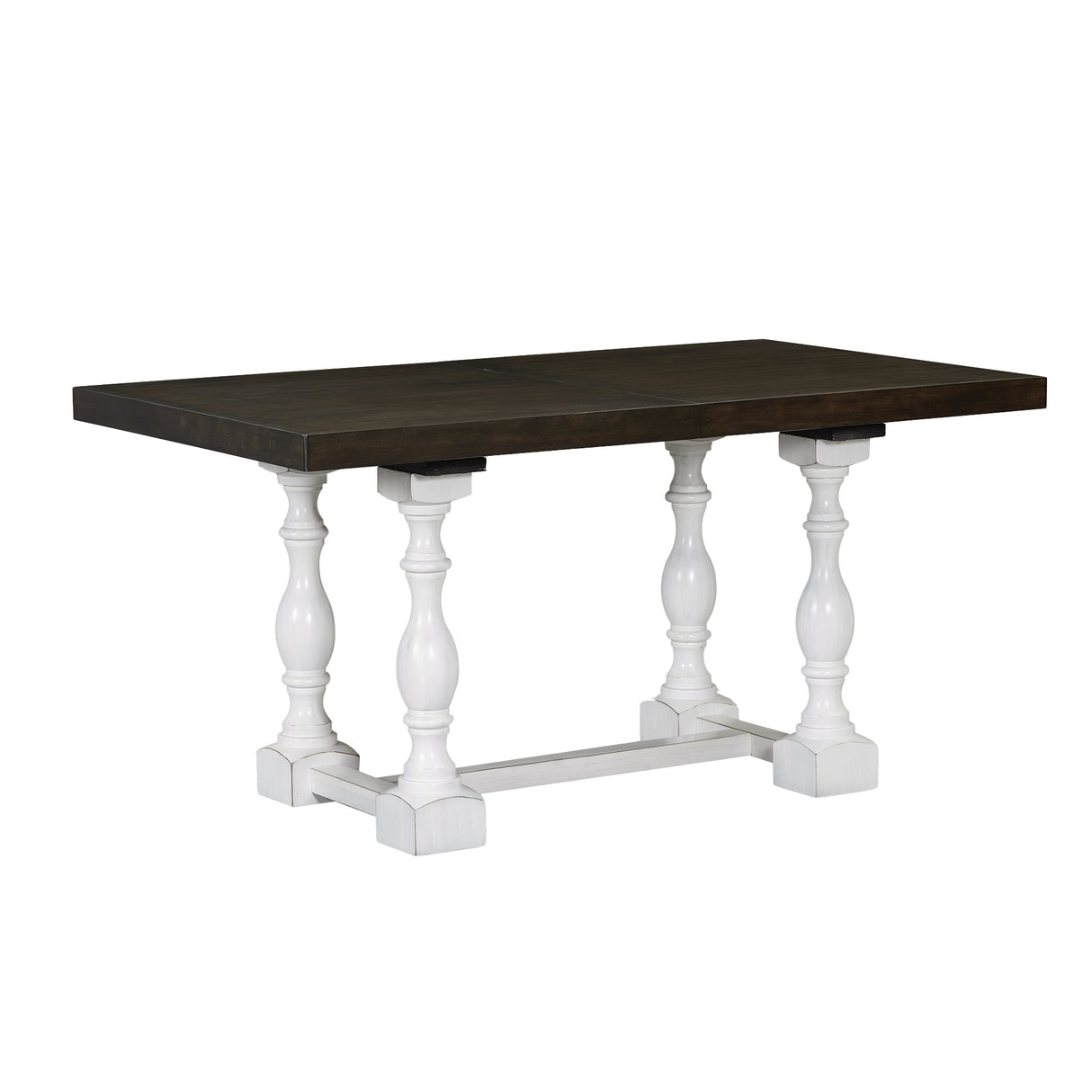 Traditional 6-Piece 78inch Trestle Extendable Dining Table Set with One 18inch Removable Leaf Distressed White - V.I.P Digital Presence