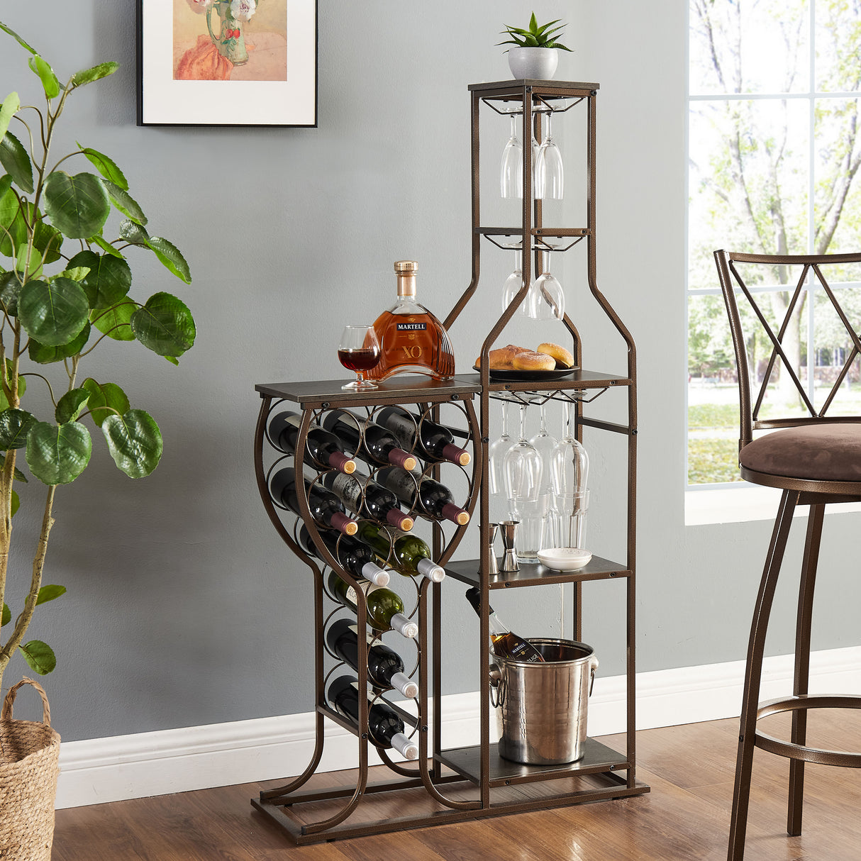 Grey 11 bottle wine grill, 5-layer independent wine rack, with hanging glass rack and storage rack for home wine storage - V.I.P Digital Presence