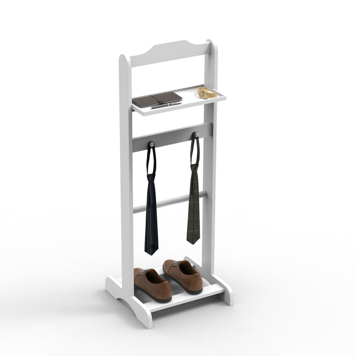 Accent Portable Garment Rack,Clothes Valet Stand with Storage Organizer,White Finish