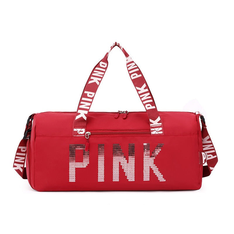 New fitness bag, shoe compartment, dry wet separation bag, sports travel bag, shiny pink letter single shoulder crossbody bag - V.I.P Digital Presence