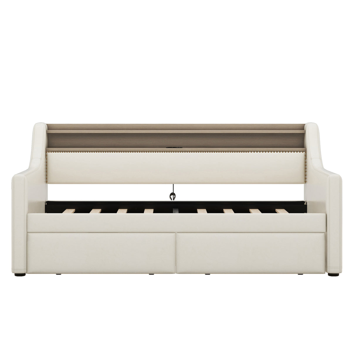Twin Size Daybed with Storage Drawers, Upholstered Daybed with Charging Station and LED Lights, Beige - V.I.P Digital Presence