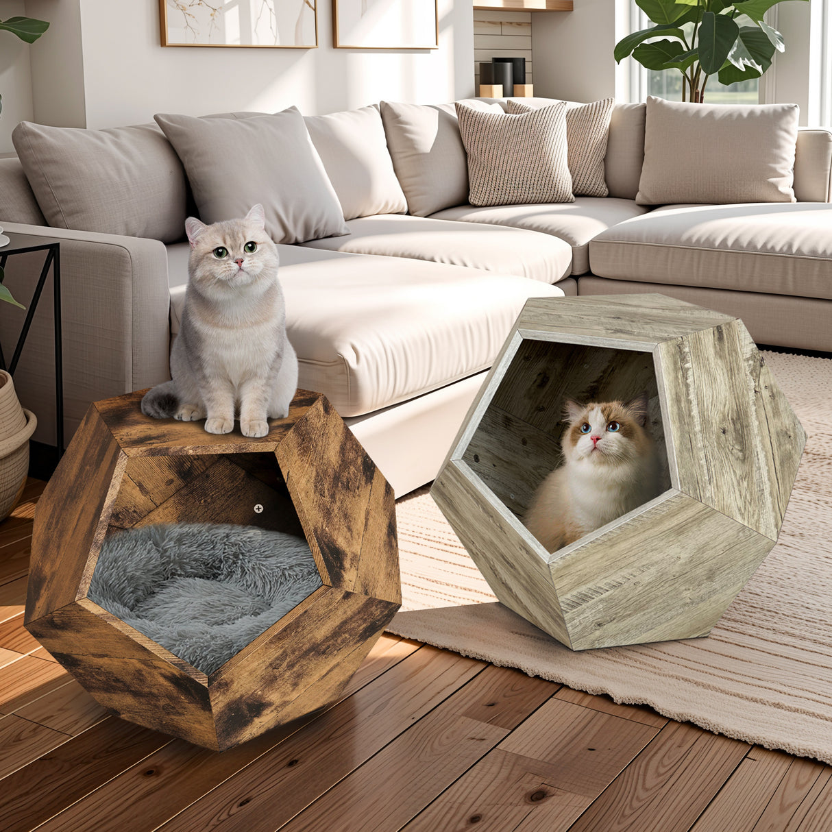 25.98'' Shaped Modern Pet Furniture Cat Kennel Side Table MDF Multi-Purpose Furniture Antique Wood Color - V.I.P Digital Presence